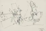 Kurt Moldovan, Cortes de Mexiko, 1967, India ink on paper; framed