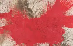 Hermann Nitsch, Untitled ("Schüttbild" from the IV/95/2), 1995, blood, red colour on jute; unframed