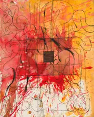 Hermann Nitsch, Untitled, 2009, etching over action painting (Schüttbild) on laid paper; framed