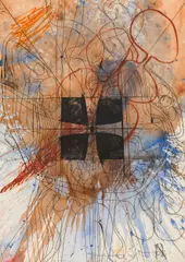 Hermann Nitsch, Untitled, 2008, etching over action painting (Schüttbild) on laid paper; unframed