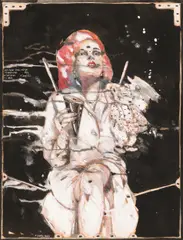 Peter Sengl, Dem Teddy schw. Mütze verweigern, 1983, mixed media on paper; unframed