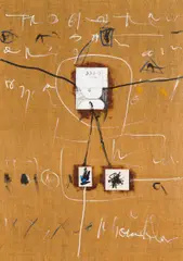 Hans Staudacher, 3+3+3=9, 1959, mixed media, collage on jute; framed