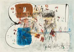 Stempelpoesie (braun, blau) by Hans Staudacher, 1960, mixed media on paper; unframed, sold Jun 2026