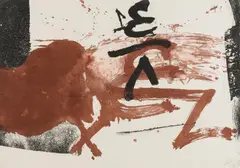 Antoni Tàpies, Chiffres inversés, 1976, sugar-aquatinta etching on laid paper; framed