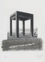 Günther Uecker, Tisch der Austreibung (after the sculpture, 1977), 2019, photograph, lithograph on laid paper; unframed