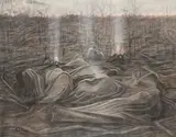 Eduard Angeli, Schlaf Nr. 2, 1978, oil pastel on canvas; framed