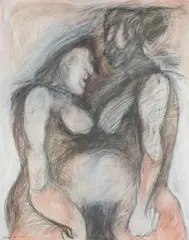 Adolf Frohner, Eins ist Zwei (Zwei ist eins), 1978, graphite, oil on canvas; framed