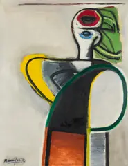 Jürgen Messensee, Sitzende, 1972, acrylic on canvas; framed