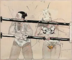 Peter Sengl, Animalische Tanzpause, 1980, oil on canvas; framed