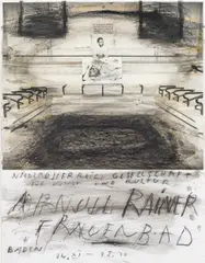 Arnulf Rainer, Untitled (original sketch for a poster for the Arnulf Rainer exhibition at the Frauenbad 1978), mixed media, overpainted photograph, collage; framed