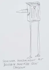 Günter Brus, Steirischer Herzerlabort mit deutscher Mohrrübe geht spazieren, India ink on paper