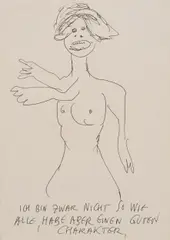 Günter Brus, Ich bin zwar nicht so wie alle, haber aber einen guten Charakter, India ink on paper