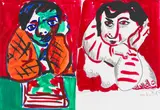 Otto Muehl, Zwei Halbfiguren, 1985, mixed media on paper; framed