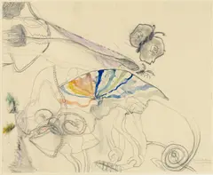 Kurt "kappa" Kocherscheidt, Der Wurfzüngler, 1968, mixed media on paper; framed