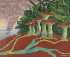 Peter Pongratz, Untitled (Pilze), 1974, mixed media on paper; framed