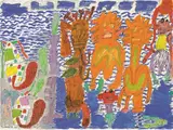 Peter Pongratz, Les Baigneurs, 1998, gouache, pen on thick paper; unframed