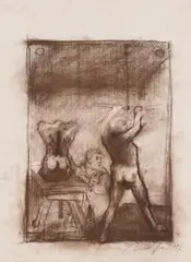 Alfred Hrdlicka, Der Hintern (Die Ateliers des Monsieur Rodin), 1982, coloured chalk on laid paper; framed
