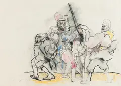 Alfred Hrdlicka, Kampfszene Französische Revolution, 1986, mixed media on paper; framed