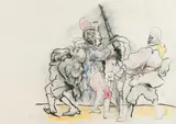 Alfred Hrdlicka, Kampfszene Französische Revolution, 1986, mixed media on paper; framed