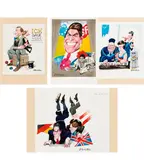 Erich Sokol, Untitled (mixed lot of four caricatures), mixed media on cardboard; unframed