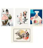 Erich Sokol, Untitled (mixed lot of four caricatures), mixed media on cardboard; unframed
