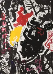 Jörg Immendorff, Quadriga, 1983, overpainted print on laid paper; framed