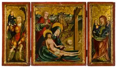 Marx Reichlich, Triptych (St Christopher, Lamentation of Christ, St Anne), oil/tempera on wood (triptych); framed