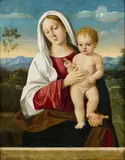 Giovanni Bellini, Mary with Christ, oil on panel; framed