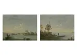 Norbert Joseph Karl Grund, Lakescapes (counterparts), oil on panel; framed