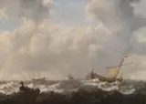 Jeronimus van Diest Ii., Rowing Boat, Smalschip and other Vessels on a Rough Sea, c. 1650-60, oil on canvas; framed