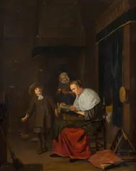 Michiel van Musscher, The Lace Maker, oil on canvas; framed