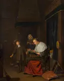 Michiel van Musscher, The Lace Maker, oil on canvas; framed
