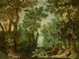 Alexander Keirincx, Forest Scene with Lake, oil on panel; framed