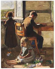 Lesser Ury, Die Geschwister, Interieur mit Kindern, 1883, Oil on canvas laid on panel