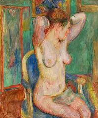 Hans Purrmann, Weiblicher Akt auf blauem Sessel, 1918, Oil on canvas
