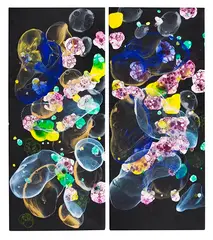 Jiří Georg Dokoupil, Ohne Titel (Diptychon), 2017, Mixed media. Soap lye and pigments on canvas
