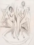 Ernst Ludwig Kirchner, Badende im Tub, Ca. 1914, Black Chalk drawing