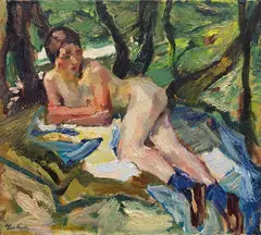 Leo Putz, Aktstudie zu den Badenden II, 1924, Oil on canvas