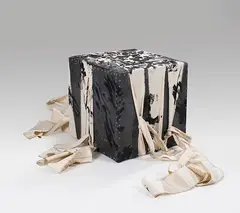 Geheimnisskulptur II by Günther Uecker, 1995, . Black oil paint on lead, fabric, wood, nails,..., sold Jun 2026