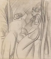August Macke, Zwei Frauen am Fenster (Elisabeth Macke und Emma Lübbecke-Job), Ca. 1913, Pencil drawing