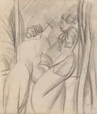 August Macke, Zwei Frauen am Fenster (Elisabeth Macke und Emma Lübbecke-Job), Ca. 1913, Pencil drawing