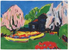 Ernst Ludwig Kirchner, Landschaft mit Haus (Torhaus an der Hauptallee des Großen Gartens in Dresden), 1910, Oil on canvas