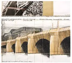 Christo, The Pont Neuf, Wrapped (Project for Paris) (2-teilig), 1985, Mixed media. Graphite, charcoal, pastel, wax cr...