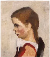Paula Modersohn-Becker, Kopf eines sitzenden Mädchens, nach links, Um 1898, Oil on canvas, laid on cardboard
