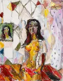 Marcel Eichner, Ohne Titel (Zigeunerin), Acryl, Tusche und Ölpastell auf Leinwand