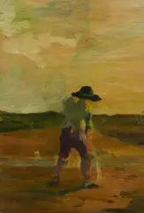 Tom Ellis, Man urinating at Morston, 2010, Öl auf Holz