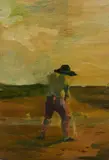 Tom Ellis, Man urinating at Morston, 2010, Öl auf Holz