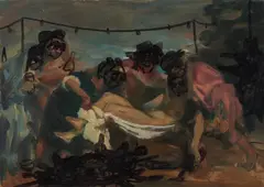 "The Collapse" by Tom Ellis, 2010, Öl und Filzstift auf Holz, sold Jan 2020