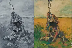 Tom Ellis, "Thieves in a Wheatfield" (Version 1+2), 2010, Öl und Filzstift auf Holz
