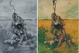 Tom Ellis, "Thieves in a Wheatfield" (Version 1+2), 2010, Öl und Filzstift auf Holz